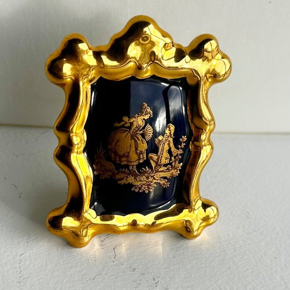 Limoges France Cobalt Blue & 22KT Gold Miniature Vase, Plate, Frame SET OF 3 - Picture 7 of 11